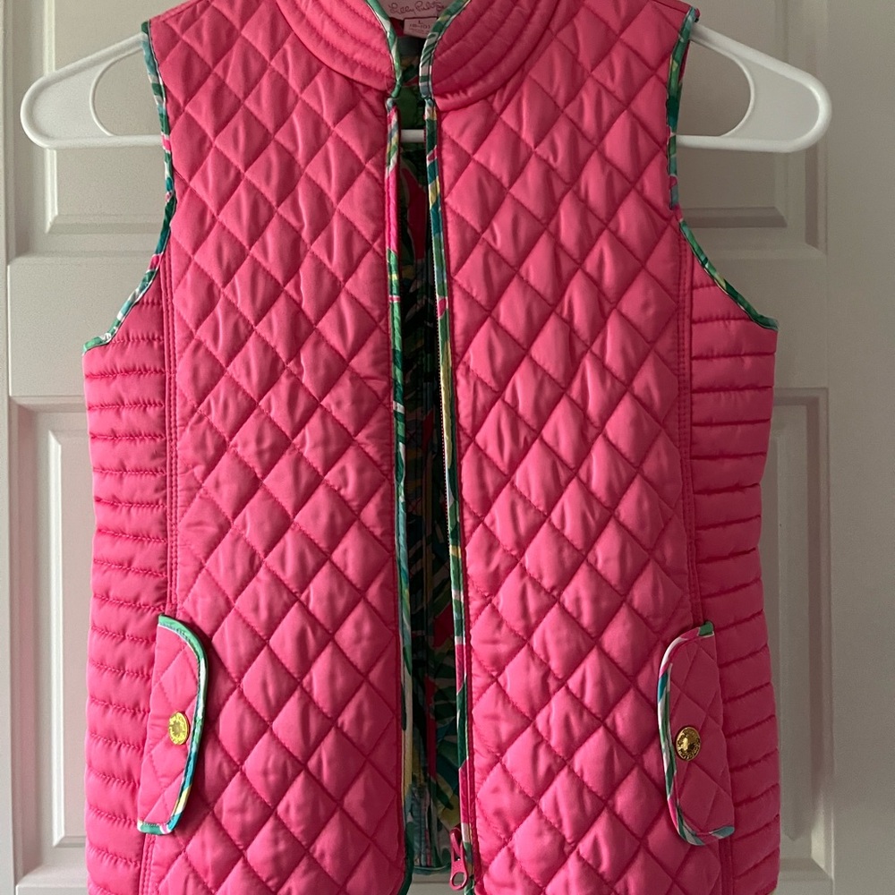 Lily Pulitzer Pink Quilted Vest with Green Trim